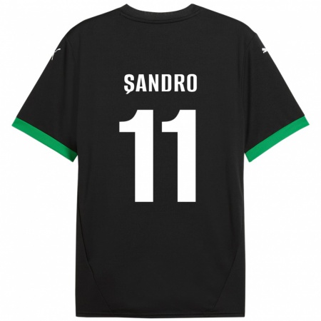 Kandiny Niño Camiseta Denis Șandro #11 Negro Verde Oscuro 1ª Equipación 2024/25 La Camisa Chile