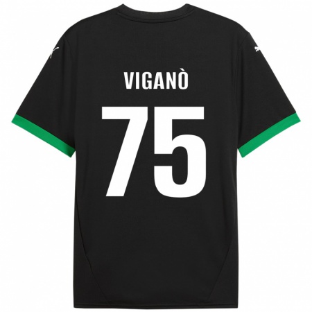 Kandiny Niño Camiseta Lorenzo Viganò #75 Negro Verde Oscuro 1ª Equipación 2024/25 La Camisa Chile