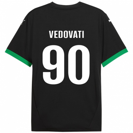 Kandiny Niño Camiseta Gabriele Vedovati #90 Negro Verde Oscuro 1ª Equipación 2024/25 La Camisa Chile