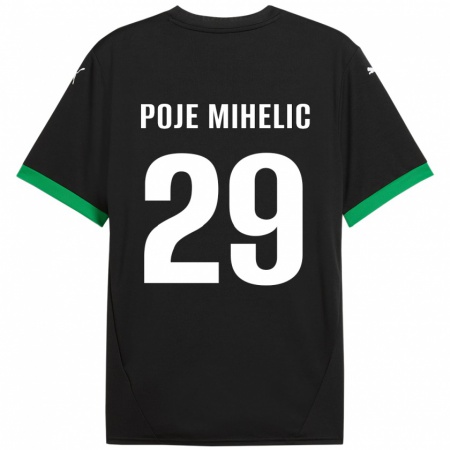 Kandiny Niño Camiseta Naja Poje Mihelič #29 Negro Verde Oscuro 1ª Equipación 2024/25 La Camisa Chile