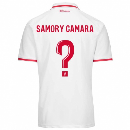 Kandiny Niño Camiseta Verges Samory Camara #0 Blanco Rojo 1ª Equipación 2024/25 La Camisa Chile