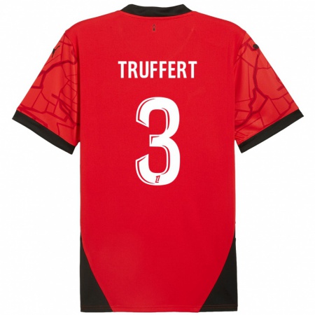 Kandiny Niño Camiseta Adrien Truffert #3 Rojo Negro 1ª Equipación 2024/25 La Camisa Chile