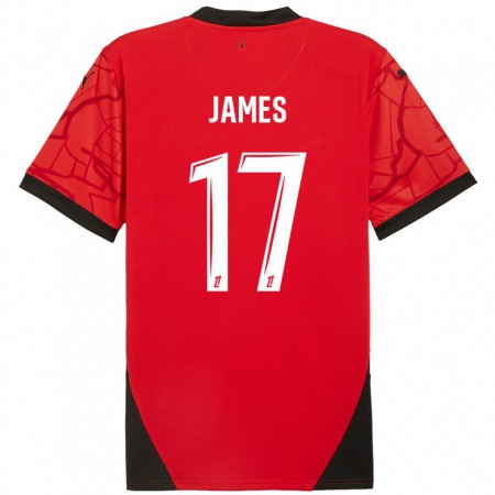 Kandiny Niño Camiseta Jordan James #17 Rojo Negro 1ª Equipación 2024/25 La Camisa Chile