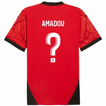 Kandiny Niño Camiseta Amadou Diallo #0 Rojo Negro 1ª Equipación 2024/25 La Camisa Chile