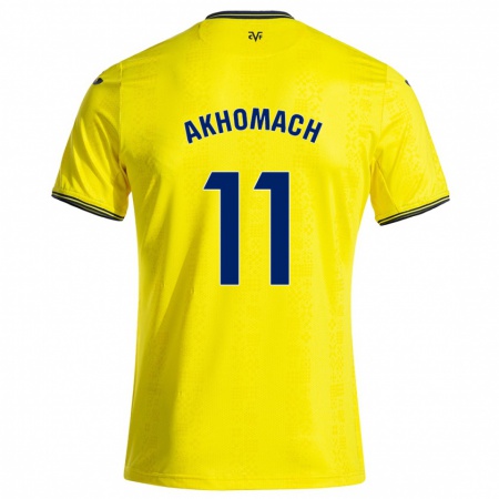 Kandiny Niño Camiseta Ilias Akhomach #11 Amarillo Negro 1ª Equipación 2024/25 La Camisa Chile