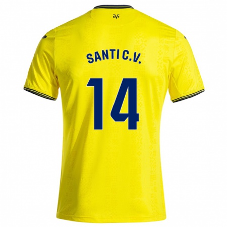 Kandiny Niño Camiseta Santi Comesaña #14 Amarillo Negro 1ª Equipación 2024/25 La Camisa Chile