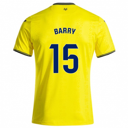 Kandiny Niño Camiseta Thierno Barry #15 Amarillo Negro 1ª Equipación 2024/25 La Camisa Chile