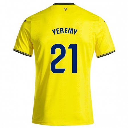 Kandiny Niño Camiseta Yéremy Pino #21 Amarillo Negro 1ª Equipación 2024/25 La Camisa Chile