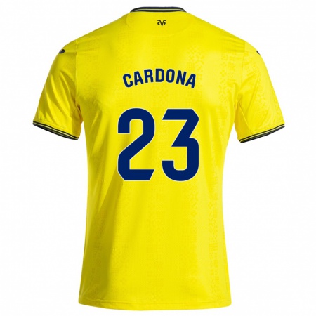 Kandiny Niño Camiseta Sergi Cardona #23 Amarillo Negro 1ª Equipación 2024/25 La Camisa Chile