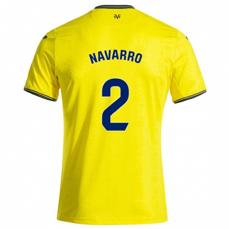 Kandiny Niño Camiseta Pau Navarro #2 Amarillo Negro 1ª Equipación 2024/25 La Camisa Chile