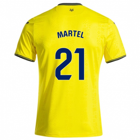 Kandiny Niño Camiseta Kevin Martel #21 Amarillo Negro 1ª Equipación 2024/25 La Camisa Chile