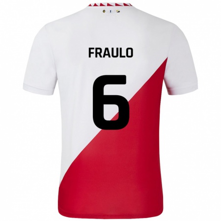 Kandiny Niño Camiseta Oscar Fraulo #6 Blanco Rojo 1ª Equipación 2024/25 La Camisa Chile