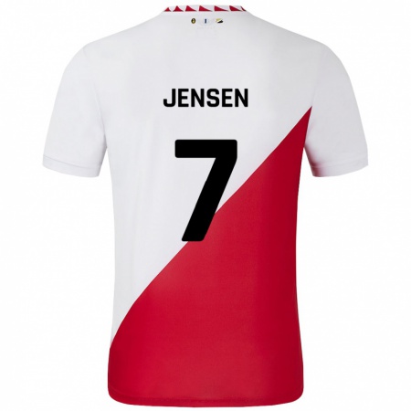 Kandiny Niño Camiseta Victor Jensen #7 Blanco Rojo 1ª Equipación 2024/25 La Camisa Chile