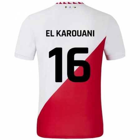 Kandiny Niño Camiseta Souffian El Karouani #16 Blanco Rojo 1ª Equipación 2024/25 La Camisa Chile