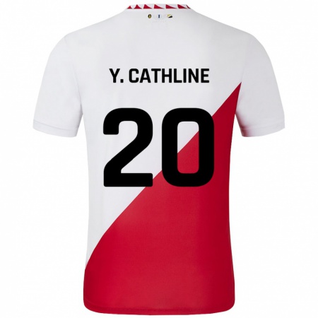 Kandiny Niño Camiseta Yoann Cathline #20 Blanco Rojo 1ª Equipación 2024/25 La Camisa Chile