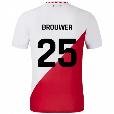 Kandiny Niño Camiseta Michael Brouwer #25 Blanco Rojo 1ª Equipación 2024/25 La Camisa Chile