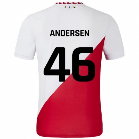 Kandiny Niño Camiseta Silas Andersen #46 Blanco Rojo 1ª Equipación 2024/25 La Camisa Chile