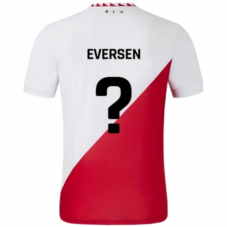 Kandiny Niño Camiseta Justin Eversen #0 Blanco Rojo 1ª Equipación 2024/25 La Camisa Chile