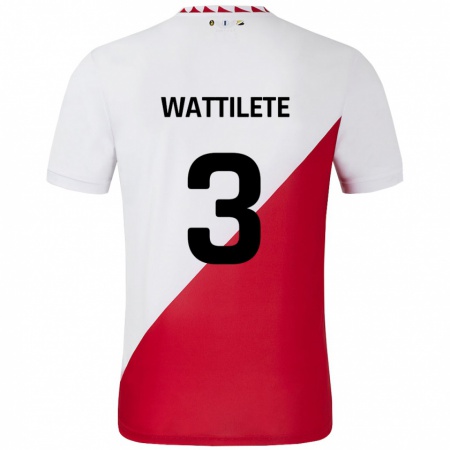 Kandiny Niño Camiseta Julia Wattilete #3 Blanco Rojo 1ª Equipación 2024/25 La Camisa Chile