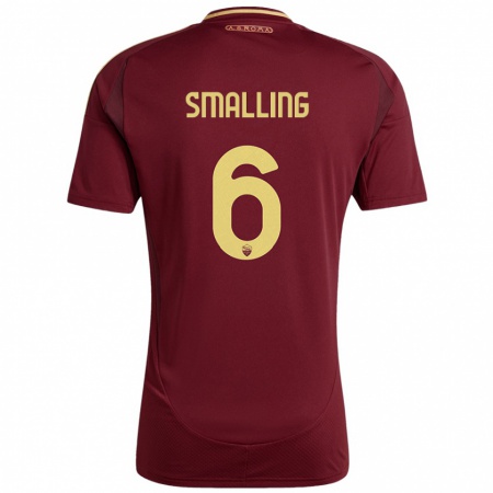 Kandiny Niño Camiseta Chris Smalling #6 Rojo Marrón Dorado 1ª Equipación 2024/25 La Camisa Chile