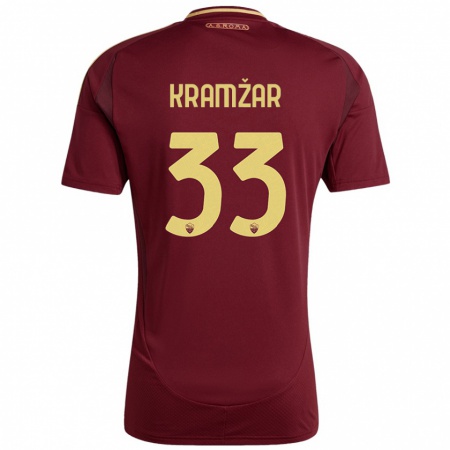 Kandiny Niño Camiseta Zara Kramžar #33 Rojo Marrón Dorado 1ª Equipación 2024/25 La Camisa Chile