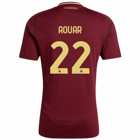 Kandiny Niño Camiseta Houssem Aouar #22 Rojo Marrón Dorado 1ª Equipación 2024/25 La Camisa Chile