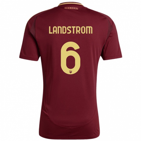 Kandiny Niño Camiseta Elin Landstrom #6 Rojo Marrón Dorado 1ª Equipación 2024/25 La Camisa Chile