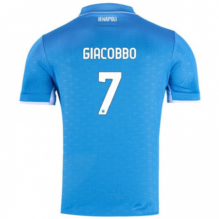 Kandiny Niño Camiseta Giulia Giacobbo #7 Azul Cielo 1ª Equipación 2024/25 La Camisa Chile