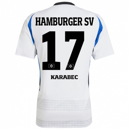 Kandiny Niño Camiseta Adam Karabec #17 Blanco Azul 1ª Equipación 2024/25 La Camisa Chile