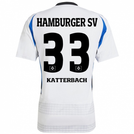 Kandiny Niño Camiseta Noah Katterbach #33 Blanco Azul 1ª Equipación 2024/25 La Camisa Chile