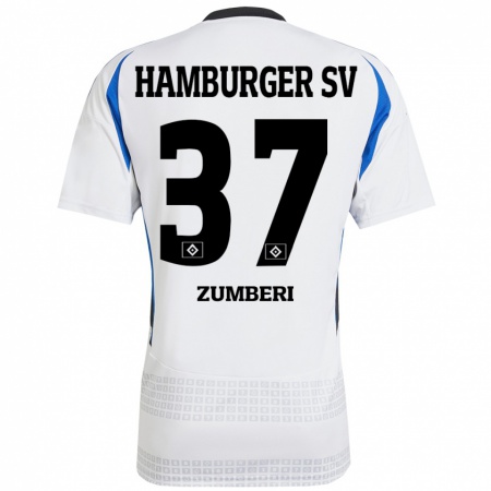 Kandiny Niño Camiseta Valon Zumberi #37 Blanco Azul 1ª Equipación 2024/25 La Camisa Chile