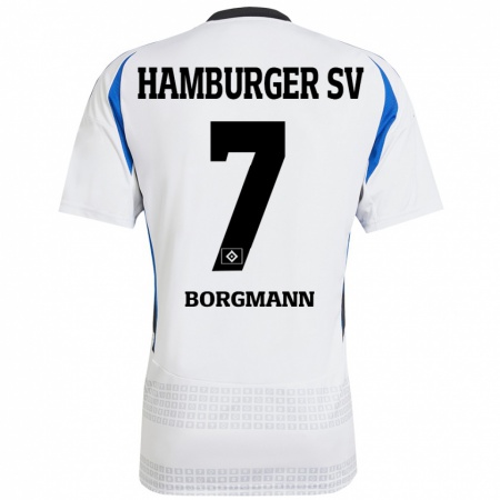 Kandiny Niño Camiseta Marcus Borgmann #7 Blanco Azul 1ª Equipación 2024/25 La Camisa Chile