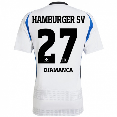 Kandiny Niño Camiseta Ismaila Djamanca #27 Blanco Azul 1ª Equipación 2024/25 La Camisa Chile