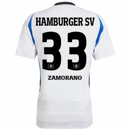 Kandiny Niño Camiseta Jolina Zamorano #33 Blanco Azul 1ª Equipación 2024/25 La Camisa Chile