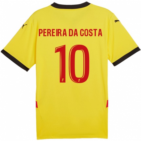 Kandiny Niño Camiseta David Pereira Da Costa #10 Amarillo Rojo 1ª Equipación 2024/25 La Camisa Chile