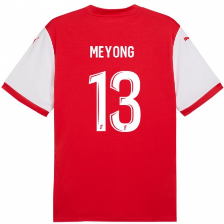 Kandiny Niño Camiseta Charlène Meyong #13 Rojo Blanco 1ª Equipación 2024/25 La Camisa Chile