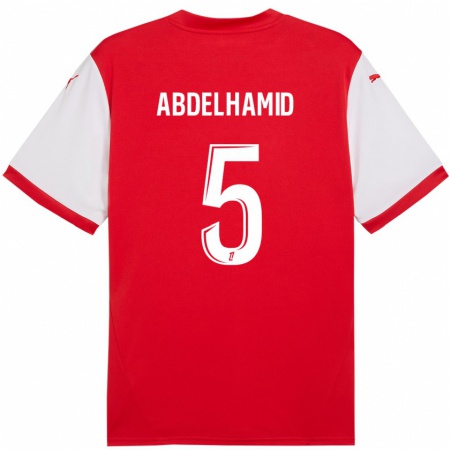 Kandiny Niño Camiseta Yunis Abdelhamid #5 Rojo Blanco 1ª Equipación 2024/25 La Camisa Chile