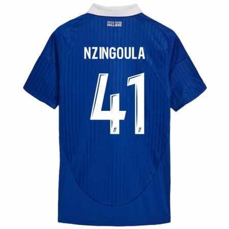 Kandiny Niño Camiseta Rabby Nzingoula #41 Azul Blanco 1ª Equipación 2024/25 La Camisa Chile