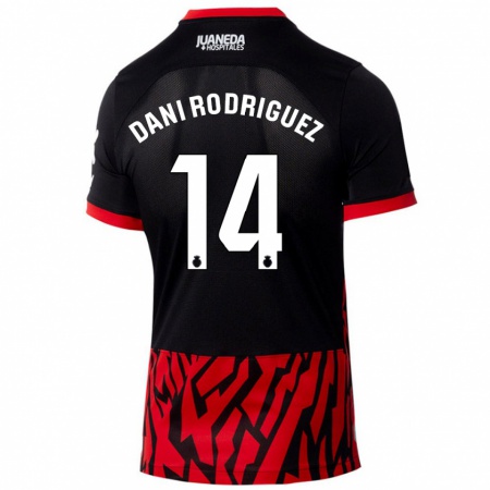 Kandiny Niño Camiseta Dani Rodríguez #14 Negro Rojo 1ª Equipación 2024/25 La Camisa Chile