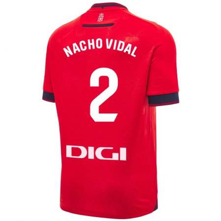 Kandiny Niño Camiseta Nacho Vidal #2 Rojo Blanco 1ª Equipación 2024/25 La Camisa Chile