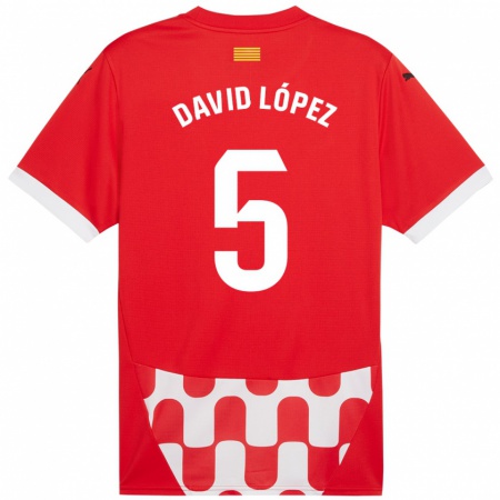 Kandiny Niño Camiseta David López #5 Rojo Blanco 1ª Equipación 2024/25 La Camisa Chile