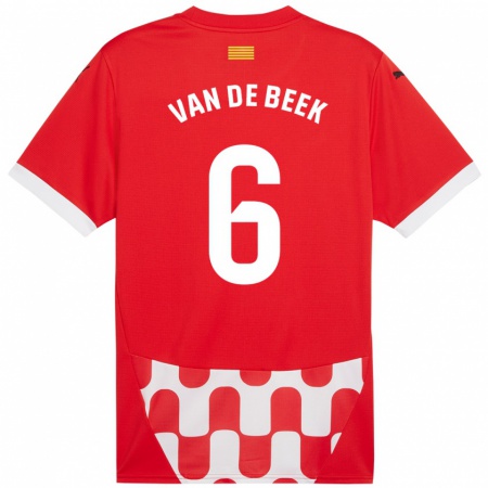 Kandiny Niño Camiseta Donny Van De Beek #6 Rojo Blanco 1ª Equipación 2024/25 La Camisa Chile