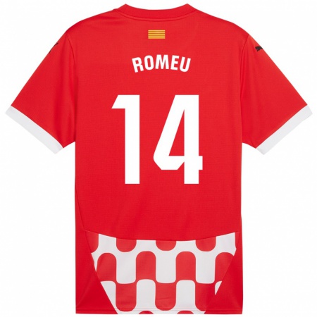 Kandiny Niño Camiseta Oriol Romeu #14 Rojo Blanco 1ª Equipación 2024/25 La Camisa Chile