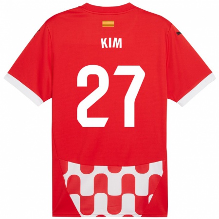 Kandiny Niño Camiseta Min-Su Kim #27 Rojo Blanco 1ª Equipación 2024/25 La Camisa Chile