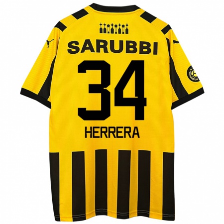 Kandiny Niño Camiseta Nahuel Herrera #34 Amarillo Negro 1ª Equipación 2024/25 La Camisa Chile