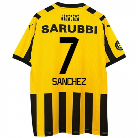 Kandiny Niño Camiseta Carlos Sánchez #7 Amarillo Negro 1ª Equipación 2024/25 La Camisa Chile