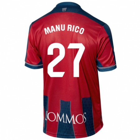 Kandiny Niño Camiseta Manu Rico #27 Rojo Azul 1ª Equipación 2024/25 La Camisa Chile