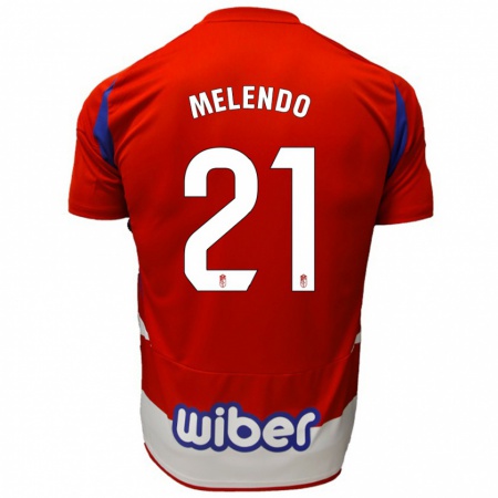 Kandiny Niño Camiseta Óscar Melendo #21 Rojo Blanco Azul 1ª Equipación 2024/25 La Camisa Chile