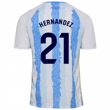 Kandiny Niño Camiseta Juan Hernández #21 Blanco Azul 1ª Equipación 2024/25 La Camisa Chile