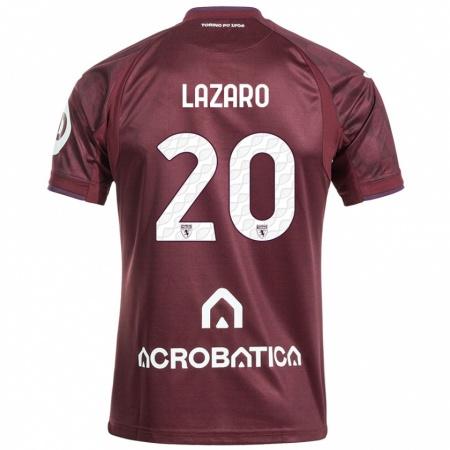 Kandiny Niño Camiseta Valentino Lazaro #20 Granate Blanco 1ª Equipación 2024/25 La Camisa Chile